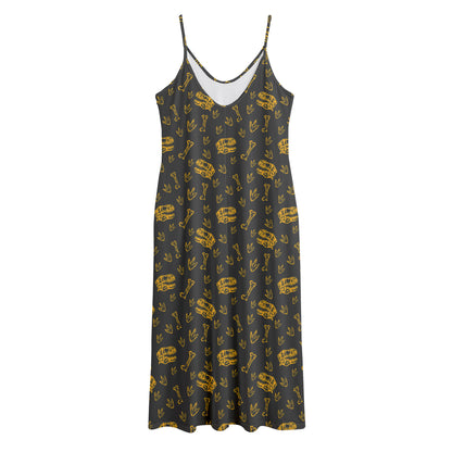 Tyrannosaurus Dino Fossil Pattern Print Jersey Midi Cami Dress