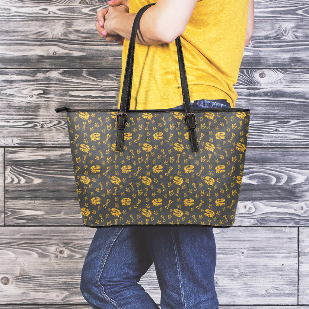 Tyrannosaurus Dino Fossil Pattern Print Leather Tote Bag