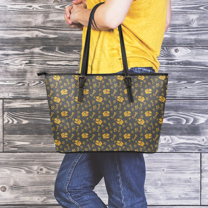 Tyrannosaurus Dino Fossil Pattern Print Leather Tote Bag