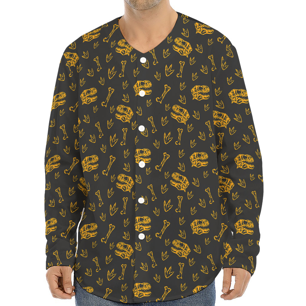 Tyrannosaurus Dino Fossil Pattern Print Long Sleeve Baseball Jersey