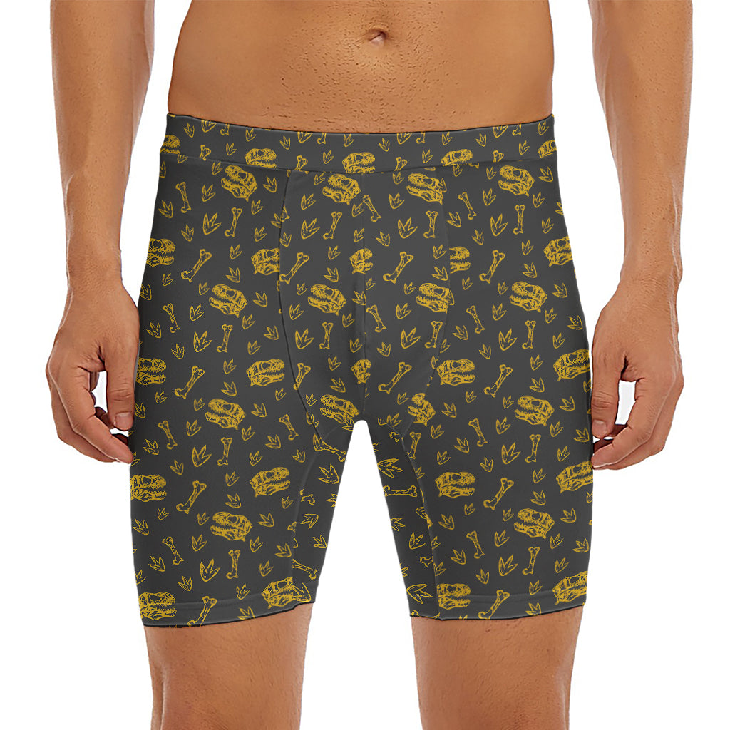 Tyrannosaurus Dino Fossil Pattern Print Men's Long Boxer Briefs