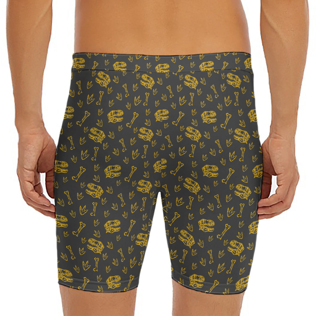 Tyrannosaurus Dino Fossil Pattern Print Men's Long Boxer Briefs