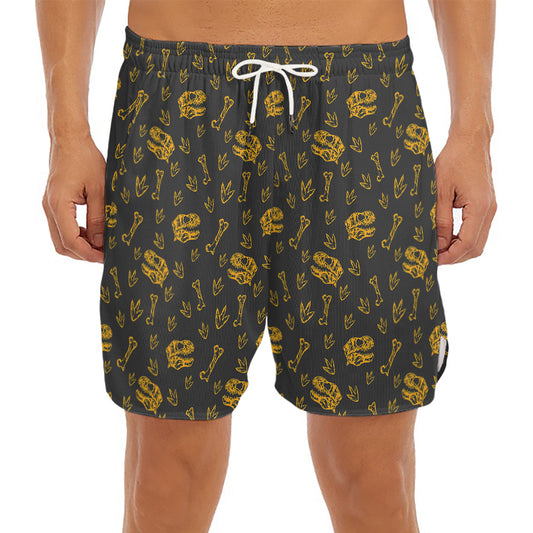 Tyrannosaurus Dino Fossil Pattern Print Men's Split Running Shorts