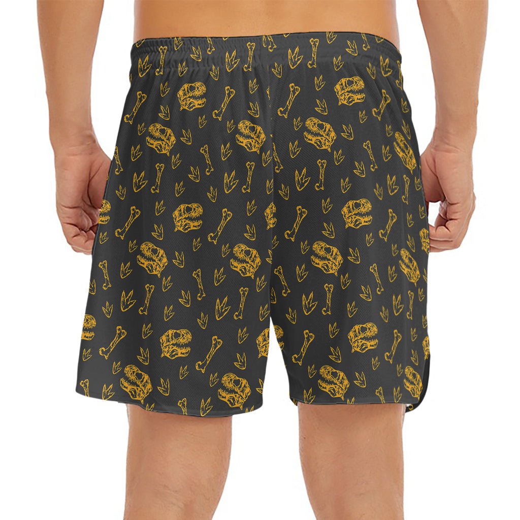 Tyrannosaurus Dino Fossil Pattern Print Men's Split Running Shorts