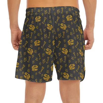 Tyrannosaurus Dino Fossil Pattern Print Men's Split Running Shorts