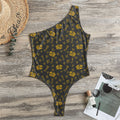 Tyrannosaurus Dino Fossil Pattern Print One Shoulder Bodysuit