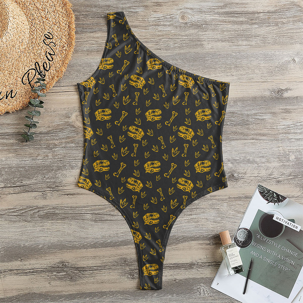 Tyrannosaurus Dino Fossil Pattern Print One Shoulder Bodysuit