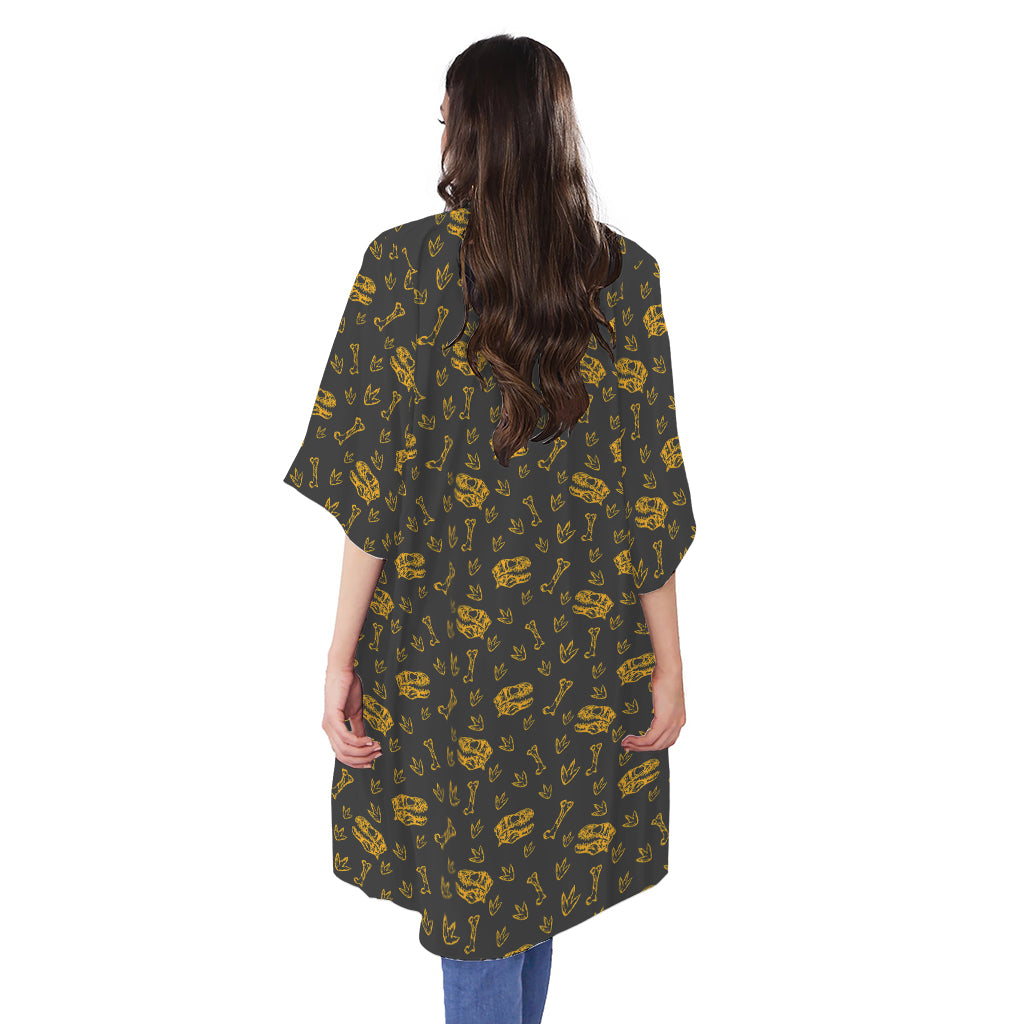 Tyrannosaurus Dino Fossil Pattern Print Open Front Beach Cover Up