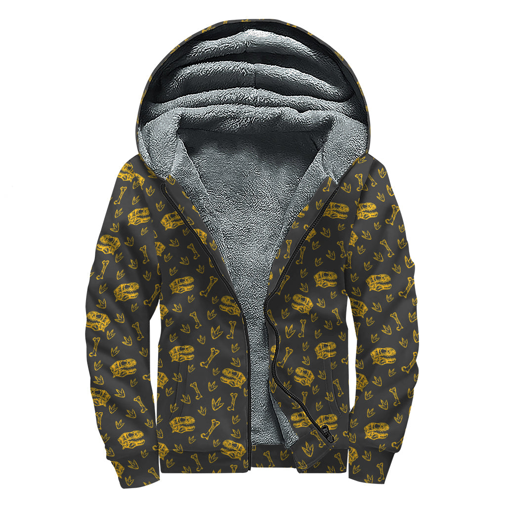 Tyrannosaurus Dino Fossil Pattern Print Sherpa Lined Zip Up Hoodie