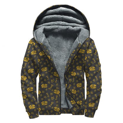 Tyrannosaurus Dino Fossil Pattern Print Sherpa Lined Zip Up Hoodie