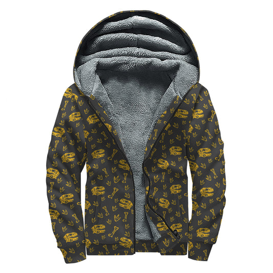 Tyrannosaurus Dino Fossil Pattern Print Sherpa Lined Zip Up Hoodie
