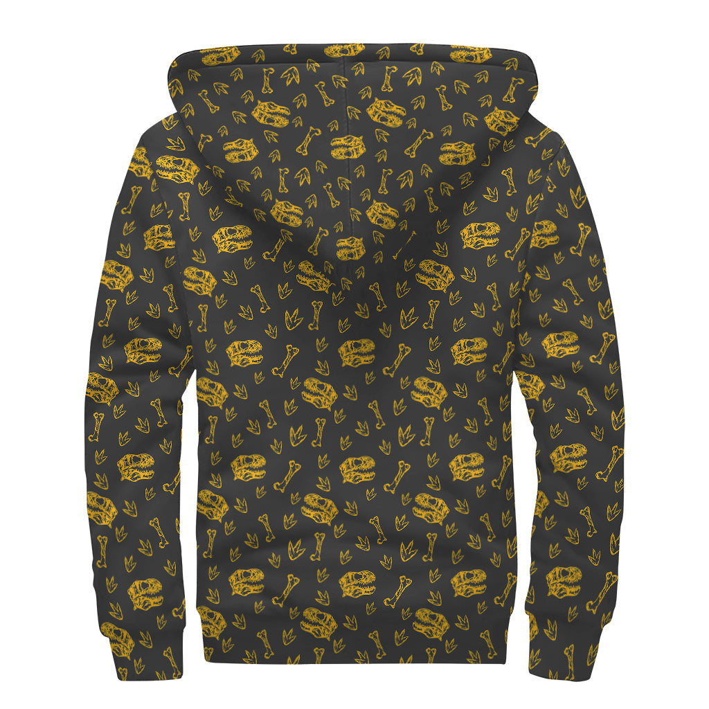 Tyrannosaurus Dino Fossil Pattern Print Sherpa Lined Zip Up Hoodie