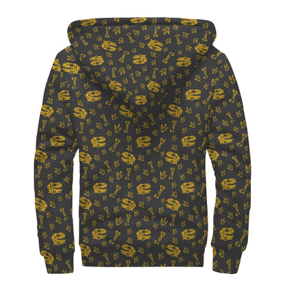 Tyrannosaurus Dino Fossil Pattern Print Sherpa Lined Zip Up Hoodie