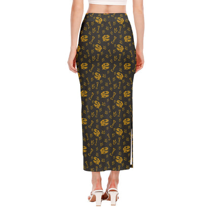 Tyrannosaurus Dino Fossil Pattern Print Side Slit Maxi Skirt