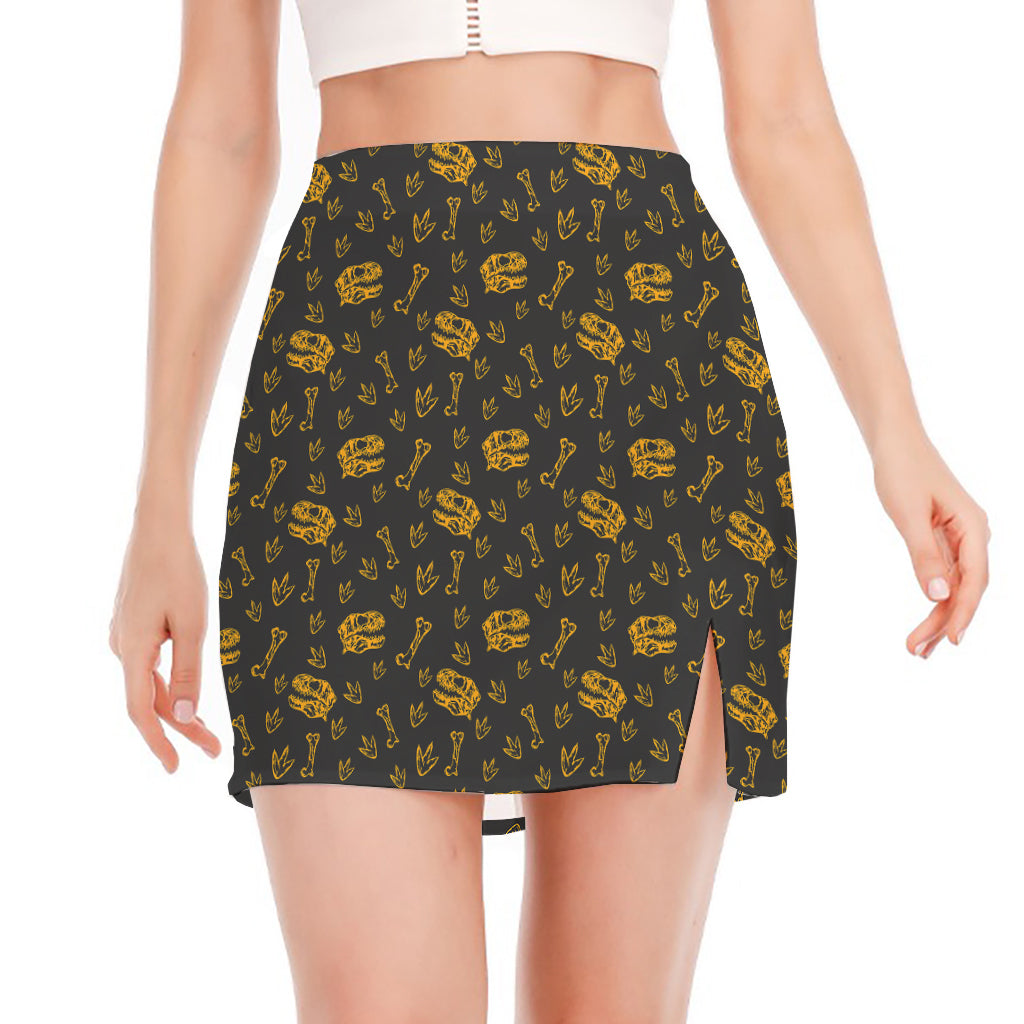 Tyrannosaurus Dino Fossil Pattern Print Side Slit Mini Skirt
