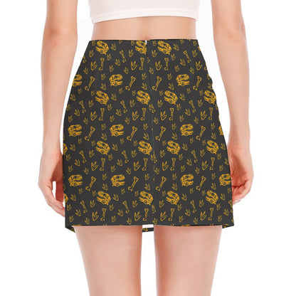 Tyrannosaurus Dino Fossil Pattern Print Side Slit Mini Skirt