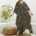 Tyrannosaurus Dino Fossil Pattern Print Silk V-Neck Kaftan Dress