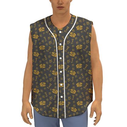 Tyrannosaurus Dino Fossil Pattern Print Sleeveless Baseball Jersey