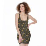 Tyrannosaurus Dino Fossil Pattern Print Sleeveless Bodycon Dress