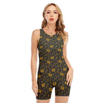 Tyrannosaurus Dino Fossil Pattern Print Sleeveless One Piece Swimsuit