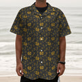 Tyrannosaurus Dino Fossil Pattern Print Textured Short Sleeve Shirt