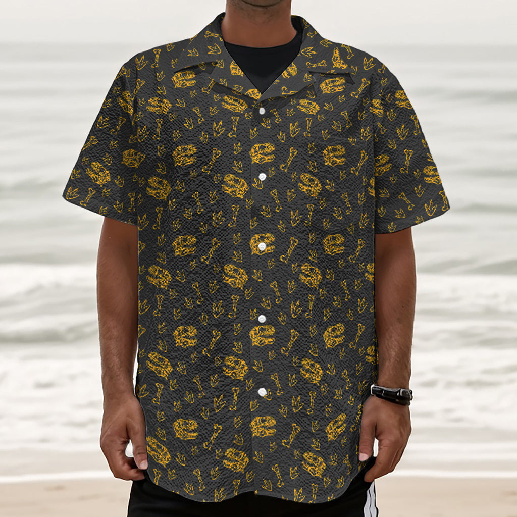 Tyrannosaurus Dino Fossil Pattern Print Textured Short Sleeve Shirt