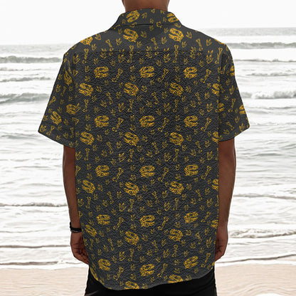 Tyrannosaurus Dino Fossil Pattern Print Textured Short Sleeve Shirt