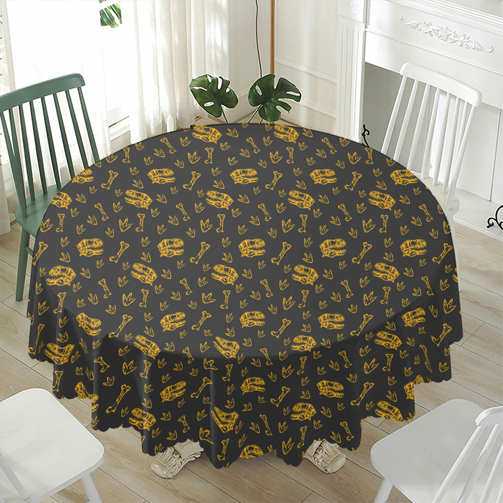 Tyrannosaurus Dino Fossil Pattern Print Waterproof Round Tablecloth