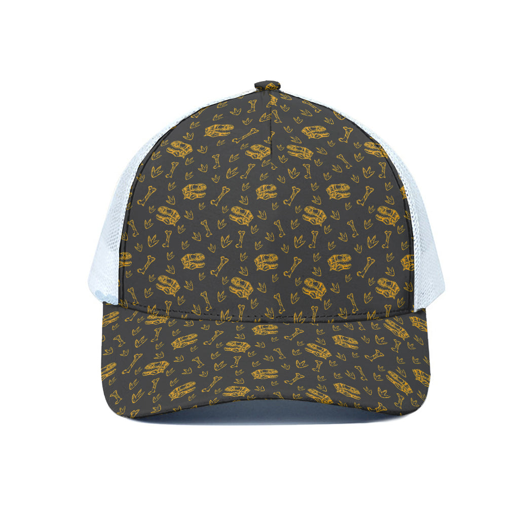 Tyrannosaurus Dino Fossil Pattern Print White Mesh Trucker Cap