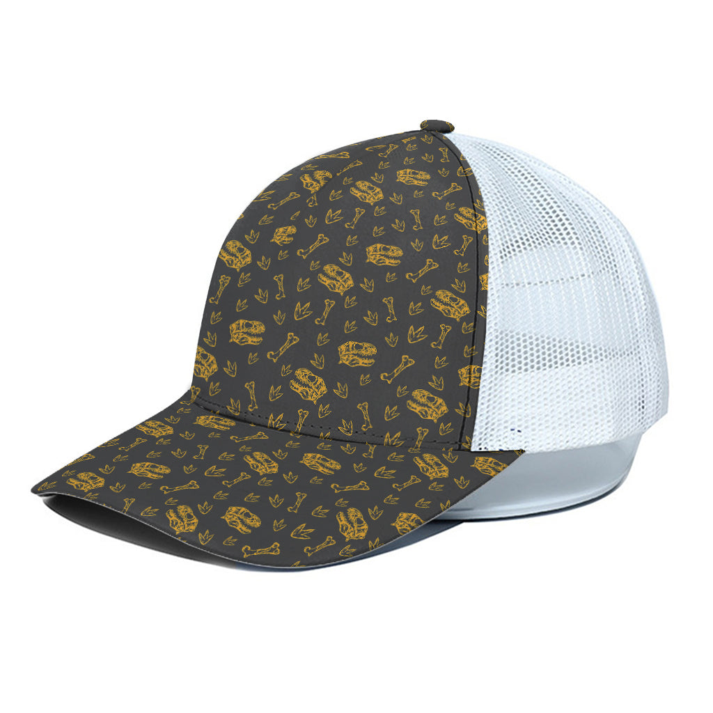 Tyrannosaurus Dino Fossil Pattern Print White Mesh Trucker Cap