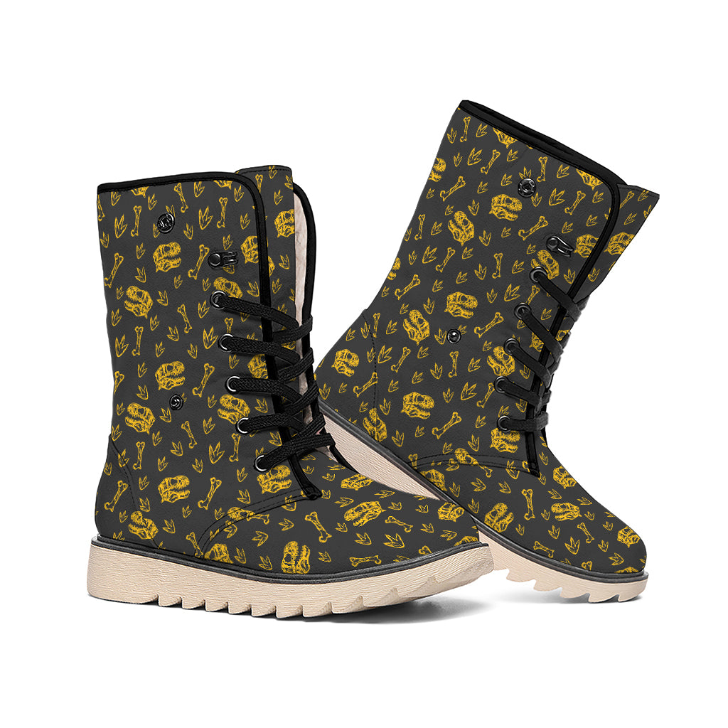 Tyrannosaurus Dino Fossil Pattern Print Winter Boots