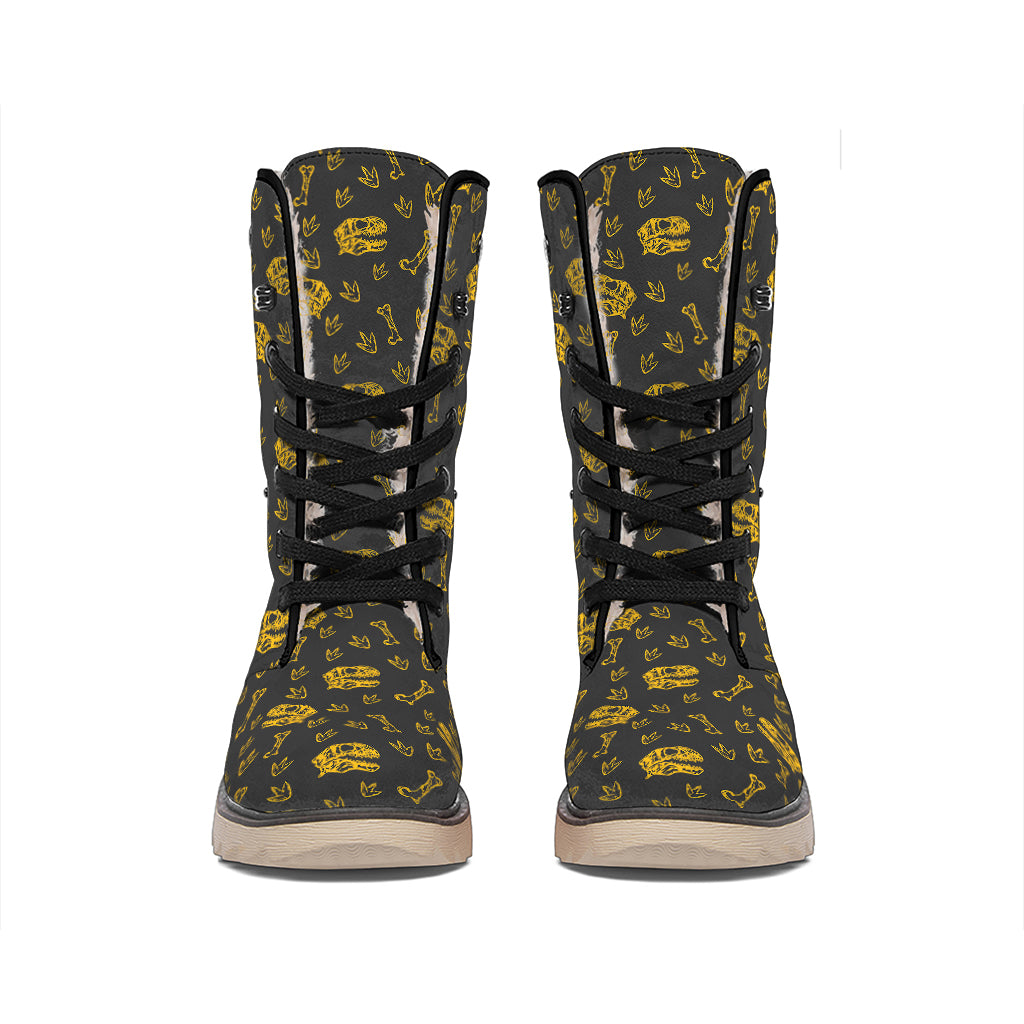 Tyrannosaurus Dino Fossil Pattern Print Winter Boots