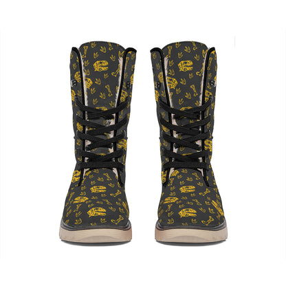 Tyrannosaurus Dino Fossil Pattern Print Winter Boots