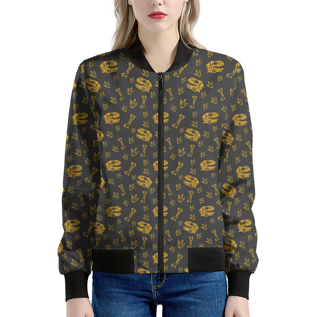 Tyrannosaurus Dino Fossil Pattern Print Women's Bomber Jacket