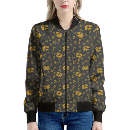 Tyrannosaurus Dino Fossil Pattern Print Women's Bomber Jacket