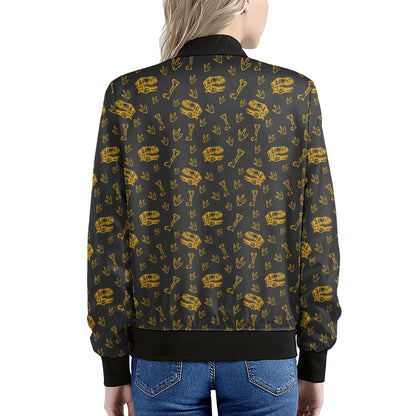 Tyrannosaurus Dino Fossil Pattern Print Women's Bomber Jacket