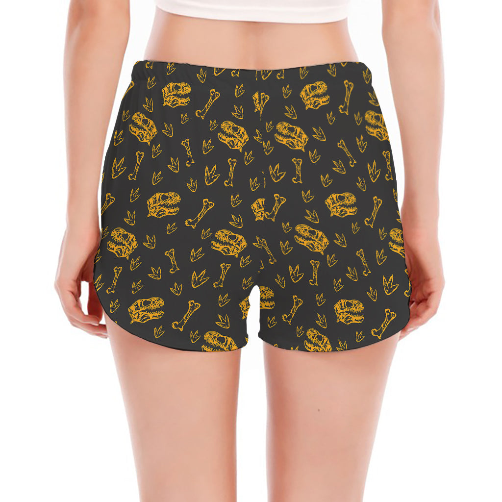 Tyrannosaurus Dino Fossil Pattern Print Women's Split Running Shorts