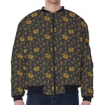 Tyrannosaurus Dino Fossil Pattern Print Zip Sleeve Bomber Jacket
