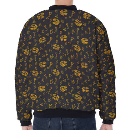Tyrannosaurus Dino Fossil Pattern Print Zip Sleeve Bomber Jacket