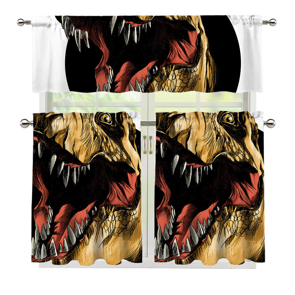 Tyrannosaurus Rex Head Print 3 Piece Kitchen Curtains