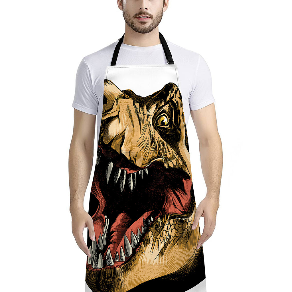 Tyrannosaurus Rex Head Print Bib Apron With Pocket