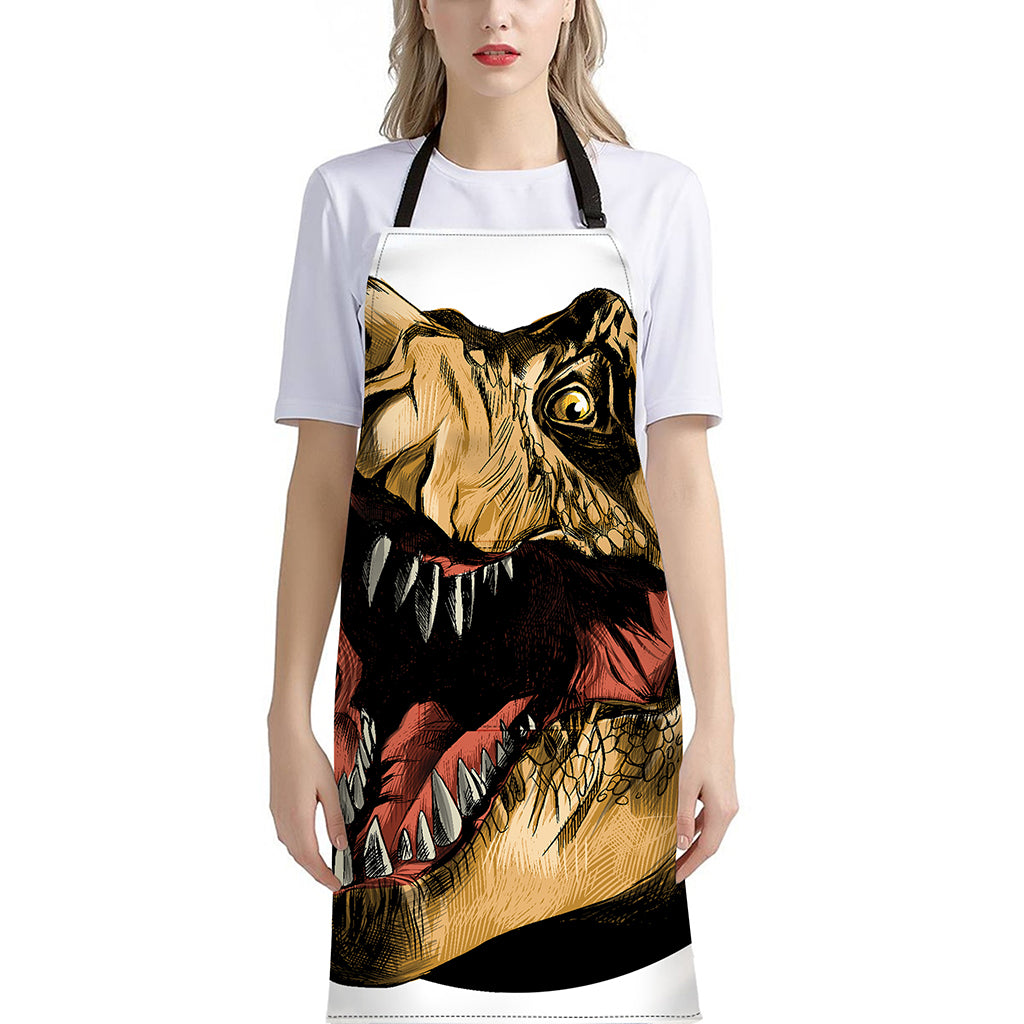 Tyrannosaurus Rex Head Print Bib Apron With Pocket