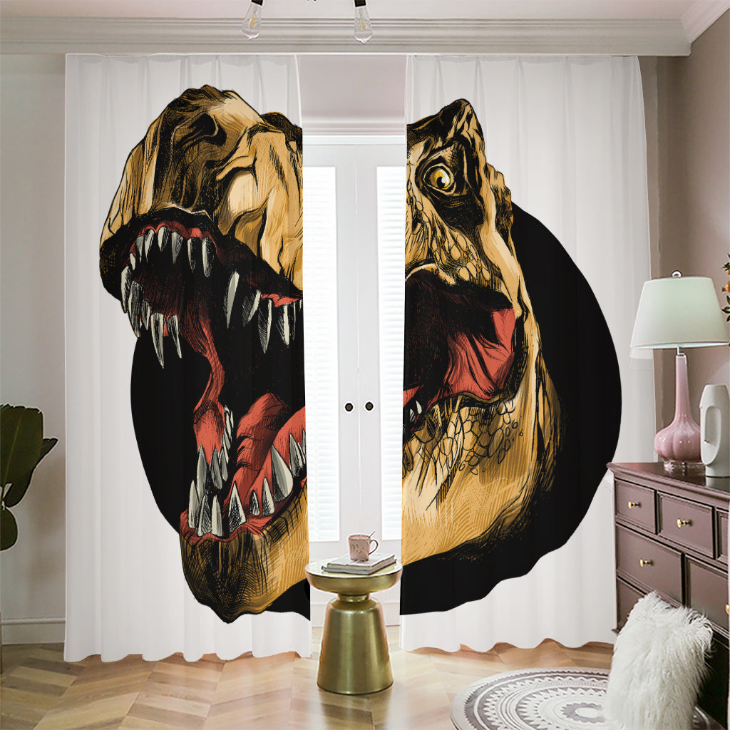 Tyrannosaurus Rex Head Print Blackout Pencil Pleat Curtains
