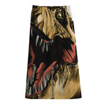 Tyrannosaurus Rex Head Print Cotton Front Slit Maxi Skirt