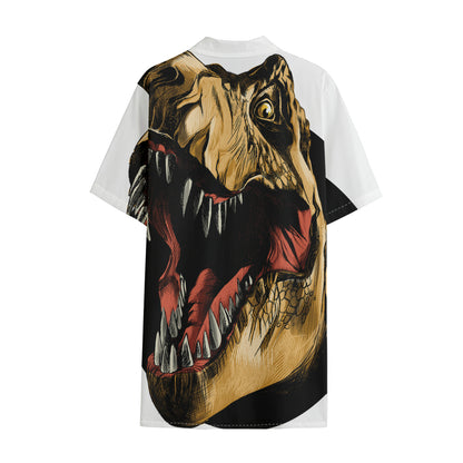 Tyrannosaurus Rex Head Print Cotton Hawaiian Shirt