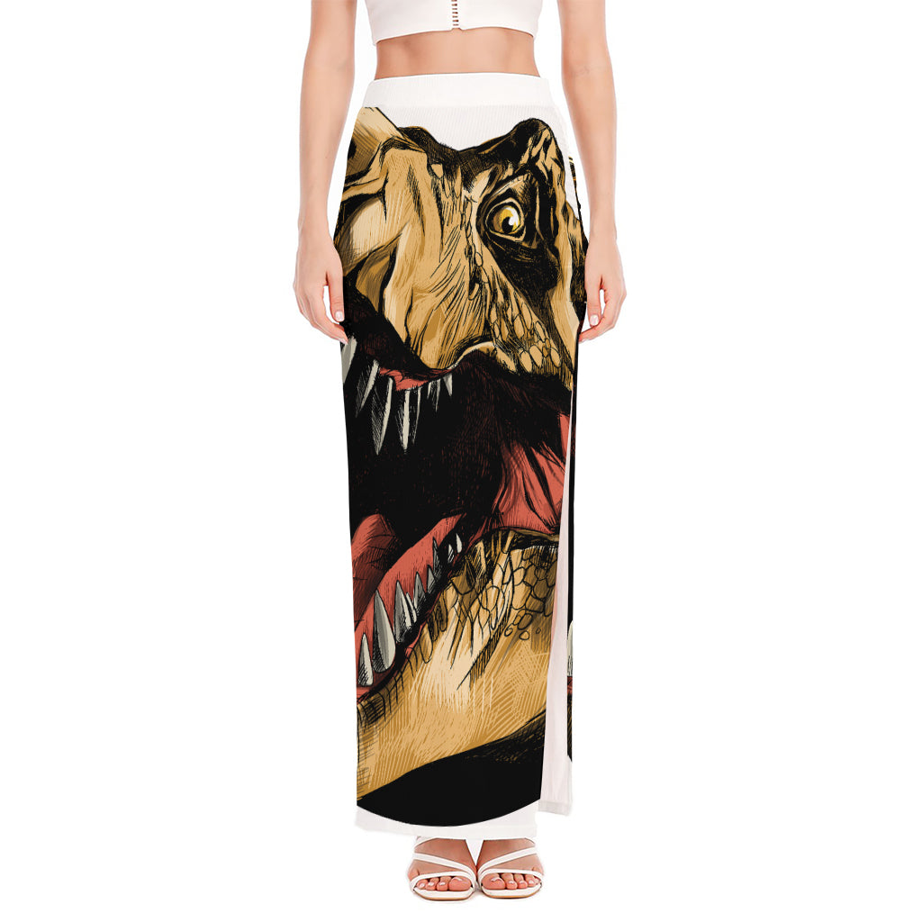 Tyrannosaurus Rex Head Print High Slit Maxi Skirt