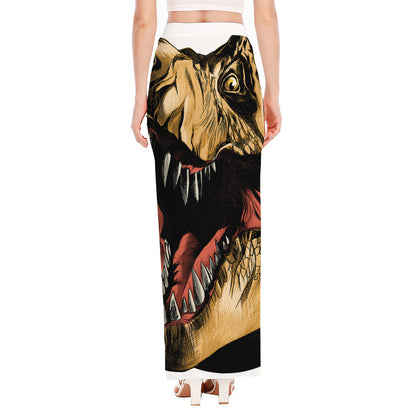 Tyrannosaurus Rex Head Print High Slit Maxi Skirt