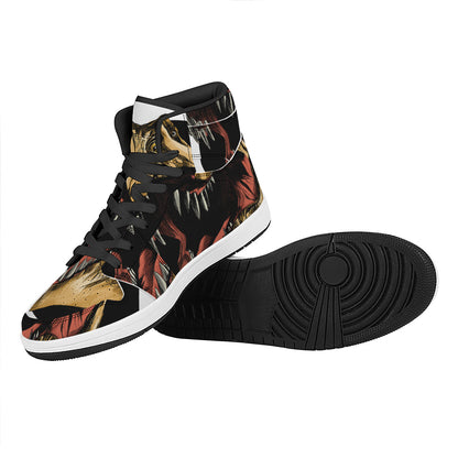 Tyrannosaurus Rex Head Print High Top Leather Sneakers