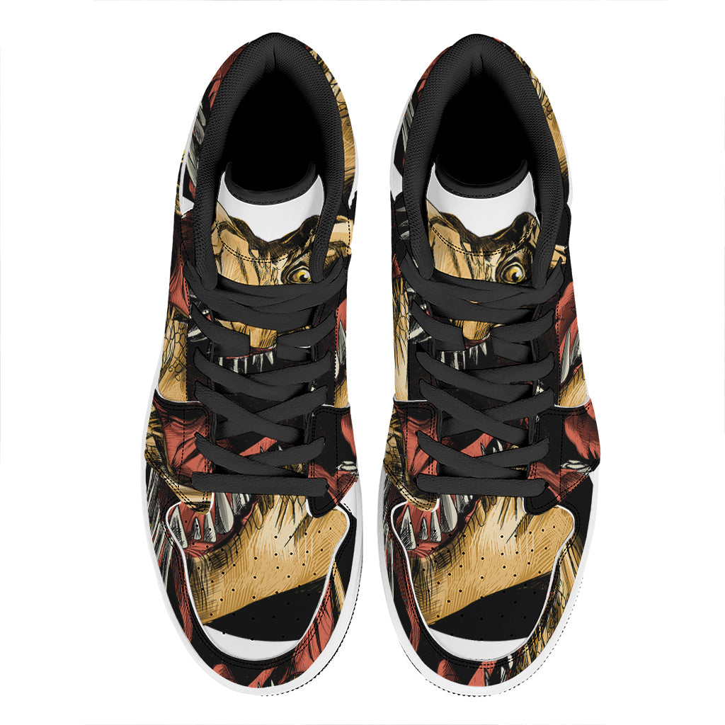 Tyrannosaurus Rex Head Print High Top Leather Sneakers