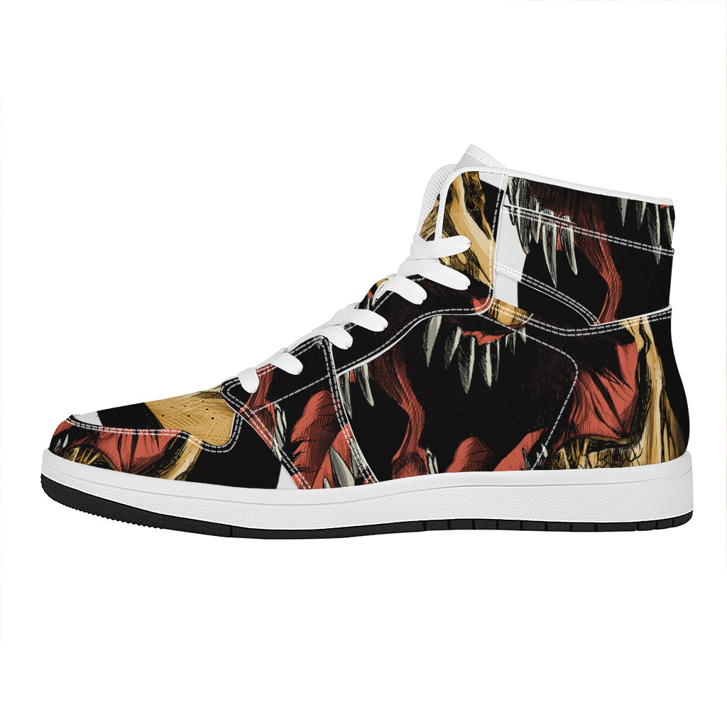 Tyrannosaurus Rex Head Print High Top Leather Sneakers